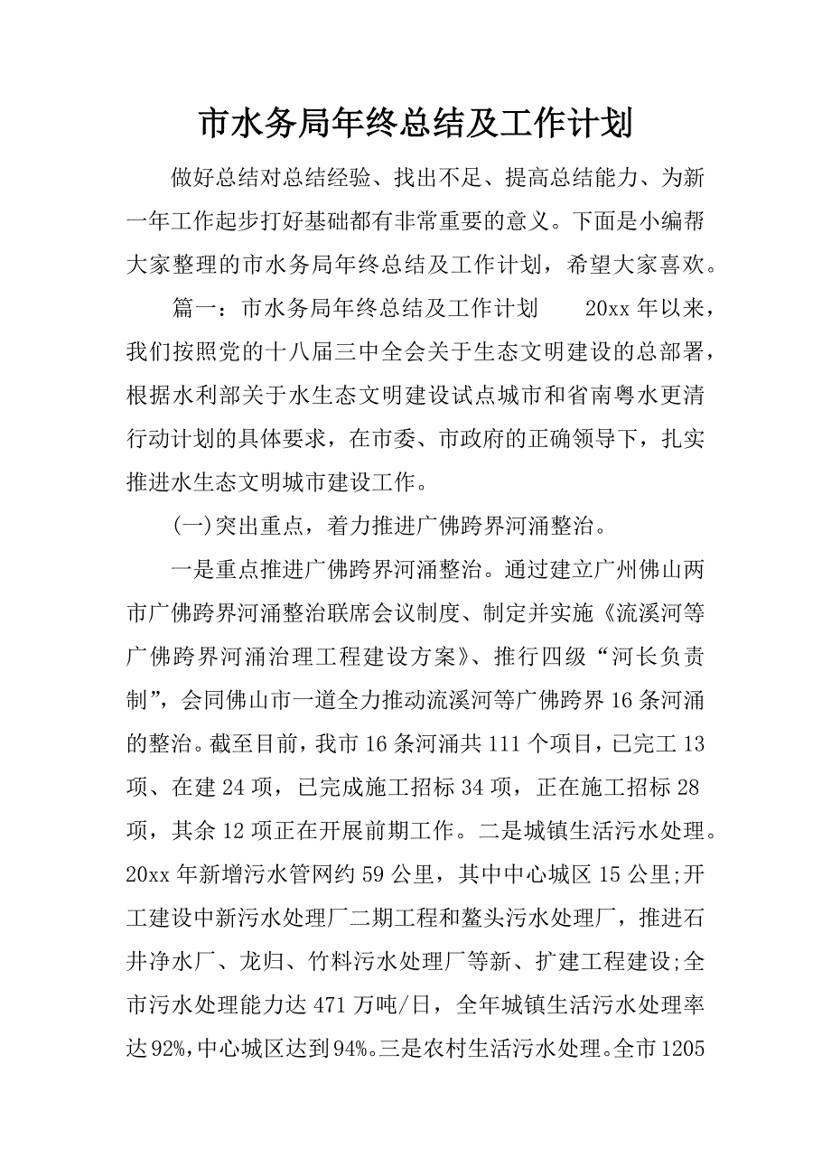 市水务局年终总结及工作计划.doc_第1页