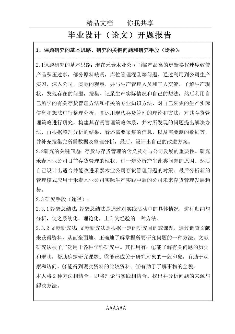 浅谈禾泰木业公司的存货管理会计财务专业毕业设计(论文)开题报告_第5页