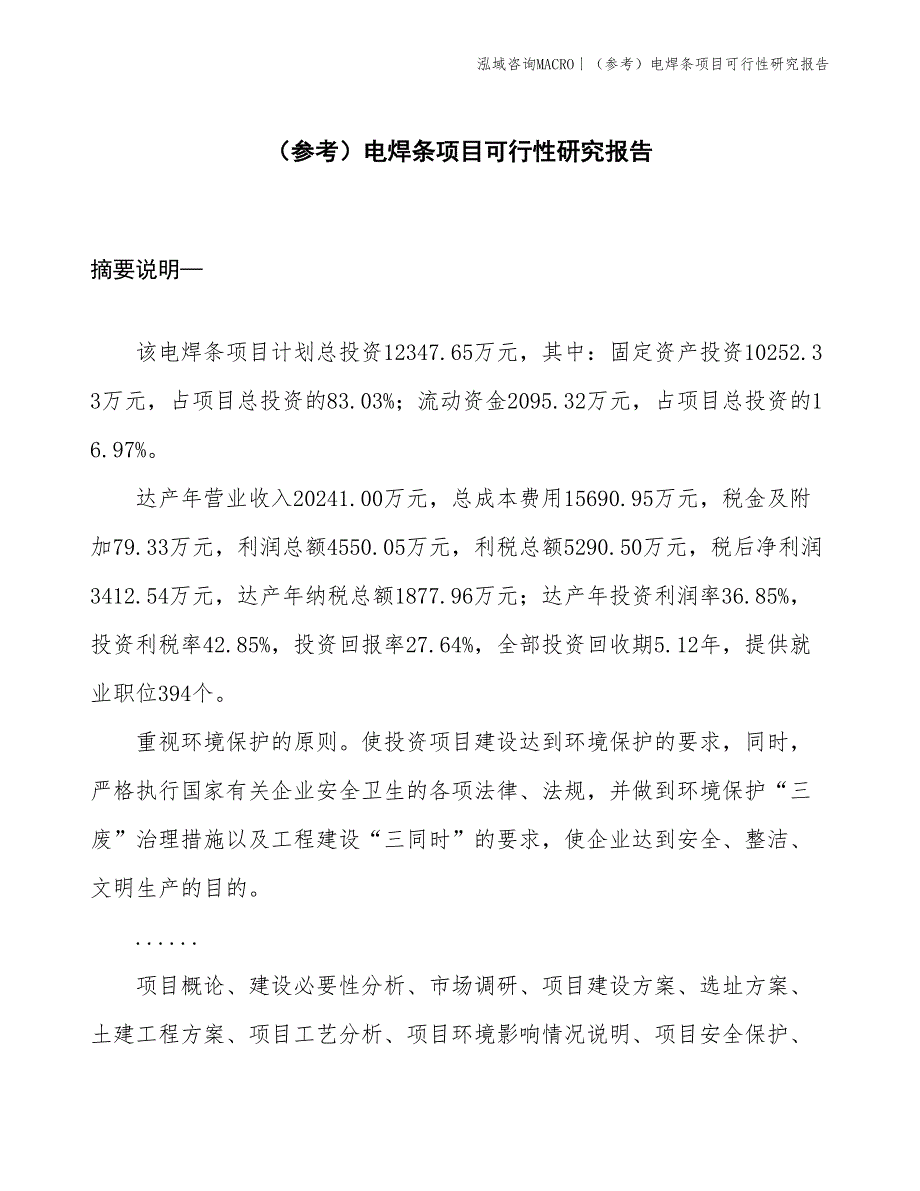 （参考）电焊条项目可行性研究报告(投资12300万元)_第1页