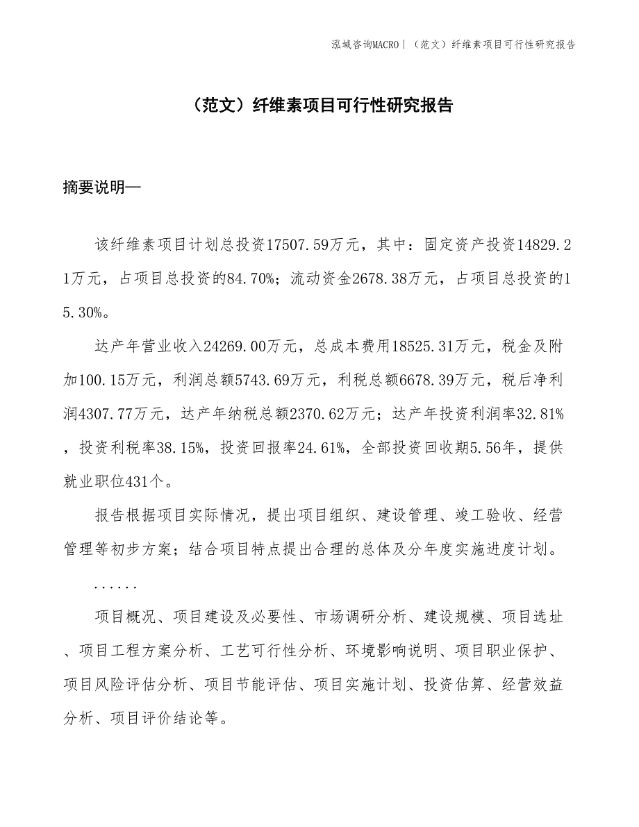 （范文）纤维素项目可行性研究报告(投资17500万元)_第1页