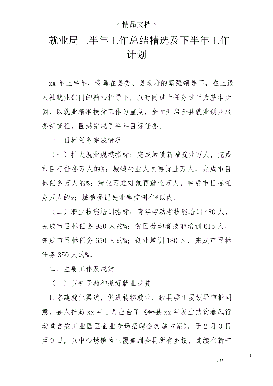 就业局上半年工作总结精选及下半年工作计划_第1页