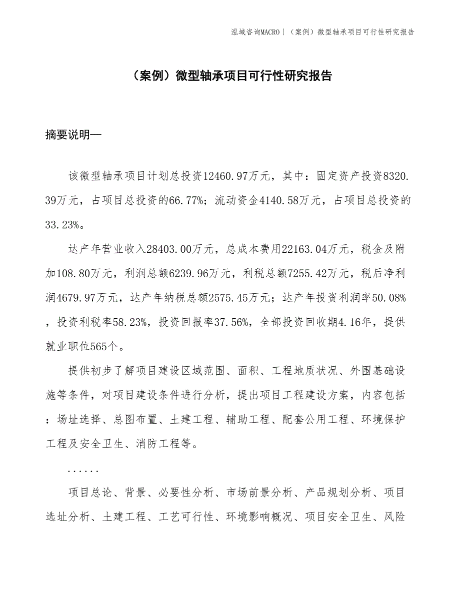 （案例）微型轴承项目可行性研究报告(投资12500万元)_第1页