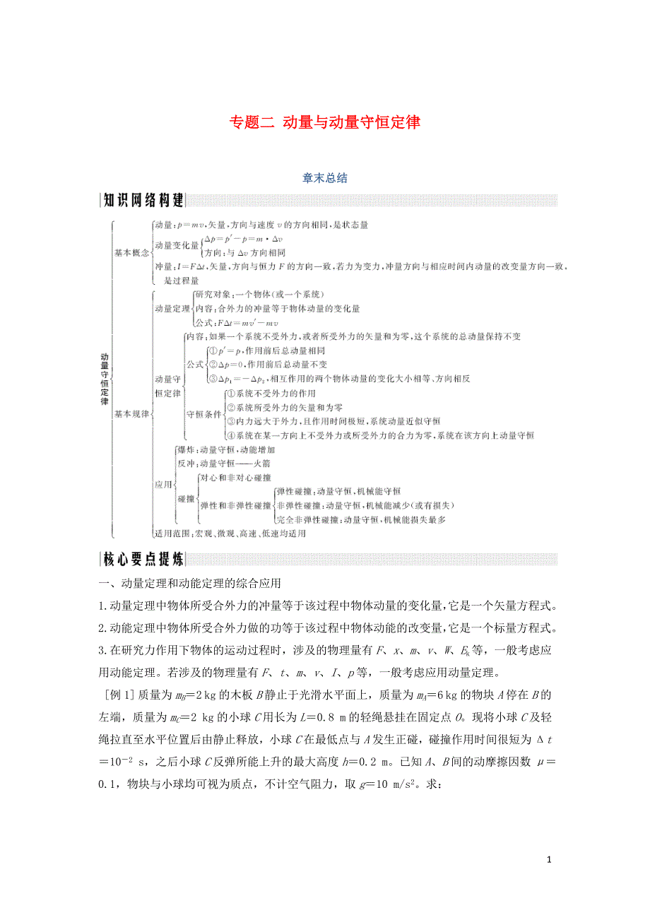 （课改地区专用）2018-2019学年高考物理总复习 专题二 动量与动量守恒定律章末总结学案 新人教版_第1页