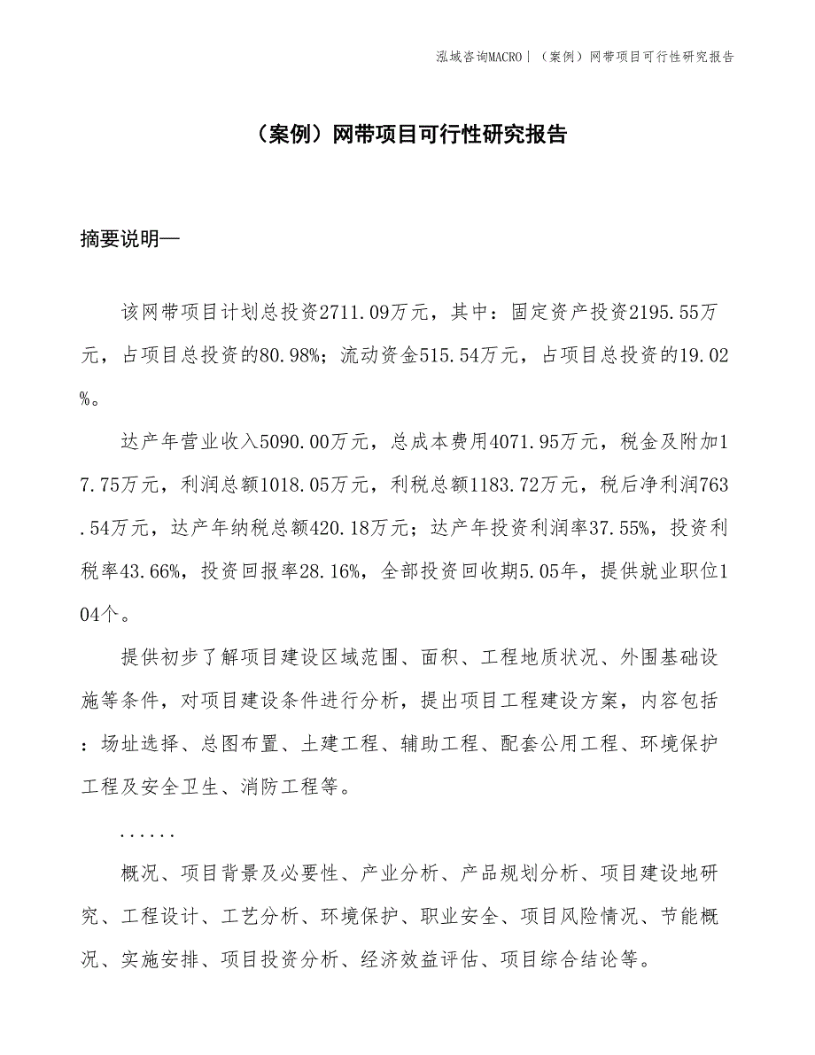 （案例）网带项目可行性研究报告(投资2700万元)_第1页