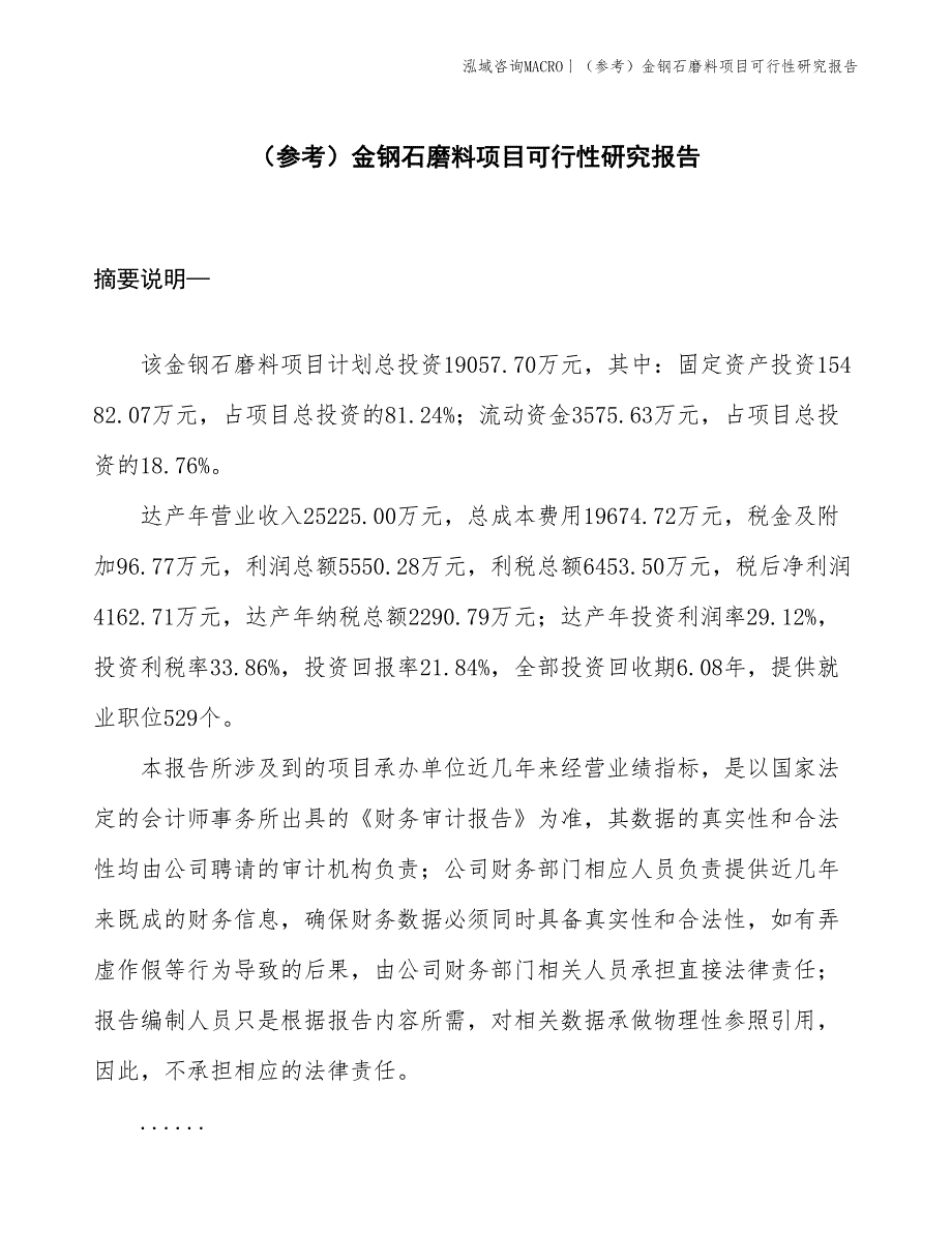 （参考）金钢石磨料项目可行性研究报告(投资19100万元)_第1页