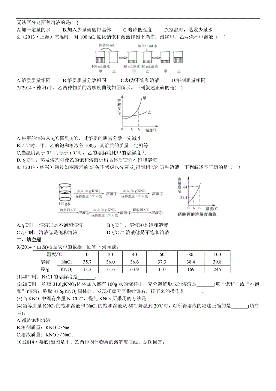 江苏省（沪科全国版）2015年中考化学复习考点试题解读第5讲 溶液_第4页