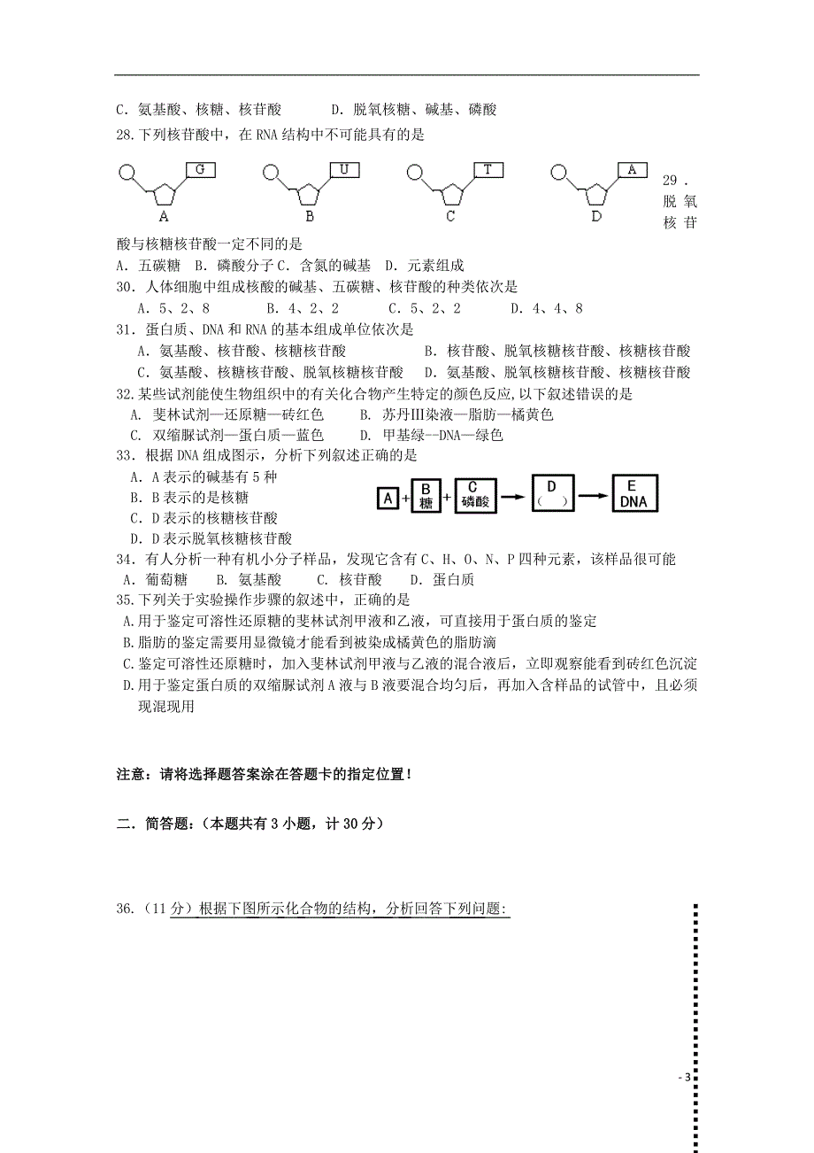 江苏省大许中学2018-2019学年高一生物10月月考试题（无答案）_第3页