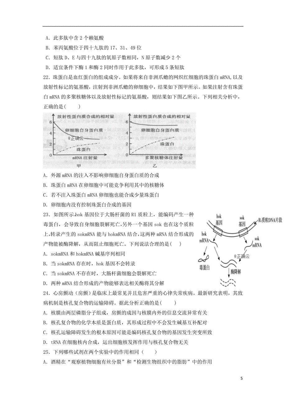 江西省2019届高三生物上学期期中试题_第5页