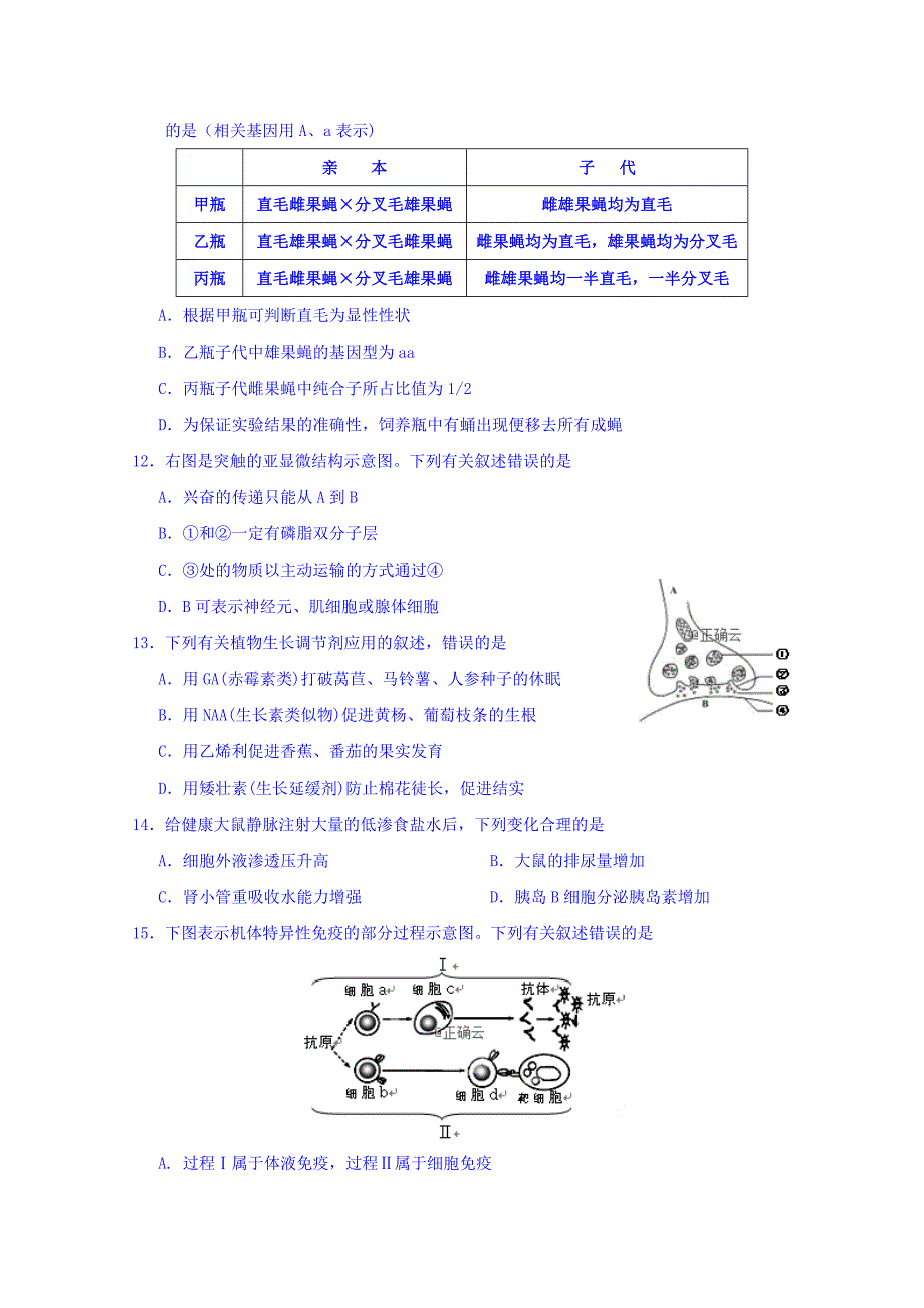 江苏省兴化一中2019届高三上学期12月月考生物试卷 word版含答案_第3页