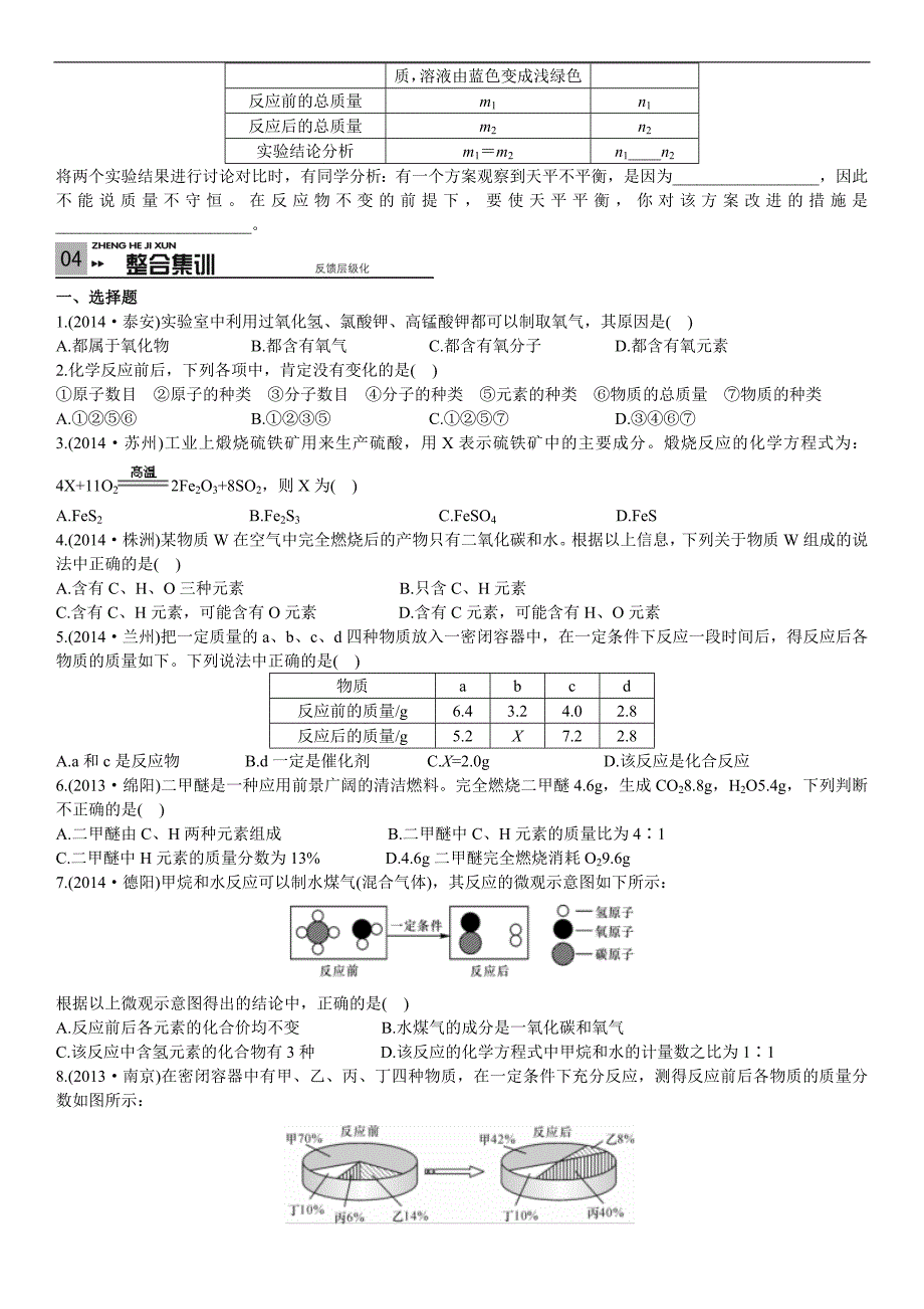 江苏省（沪科全国版）2015年中考化学复习考点试题解读第13讲 质量守恒定律_第4页