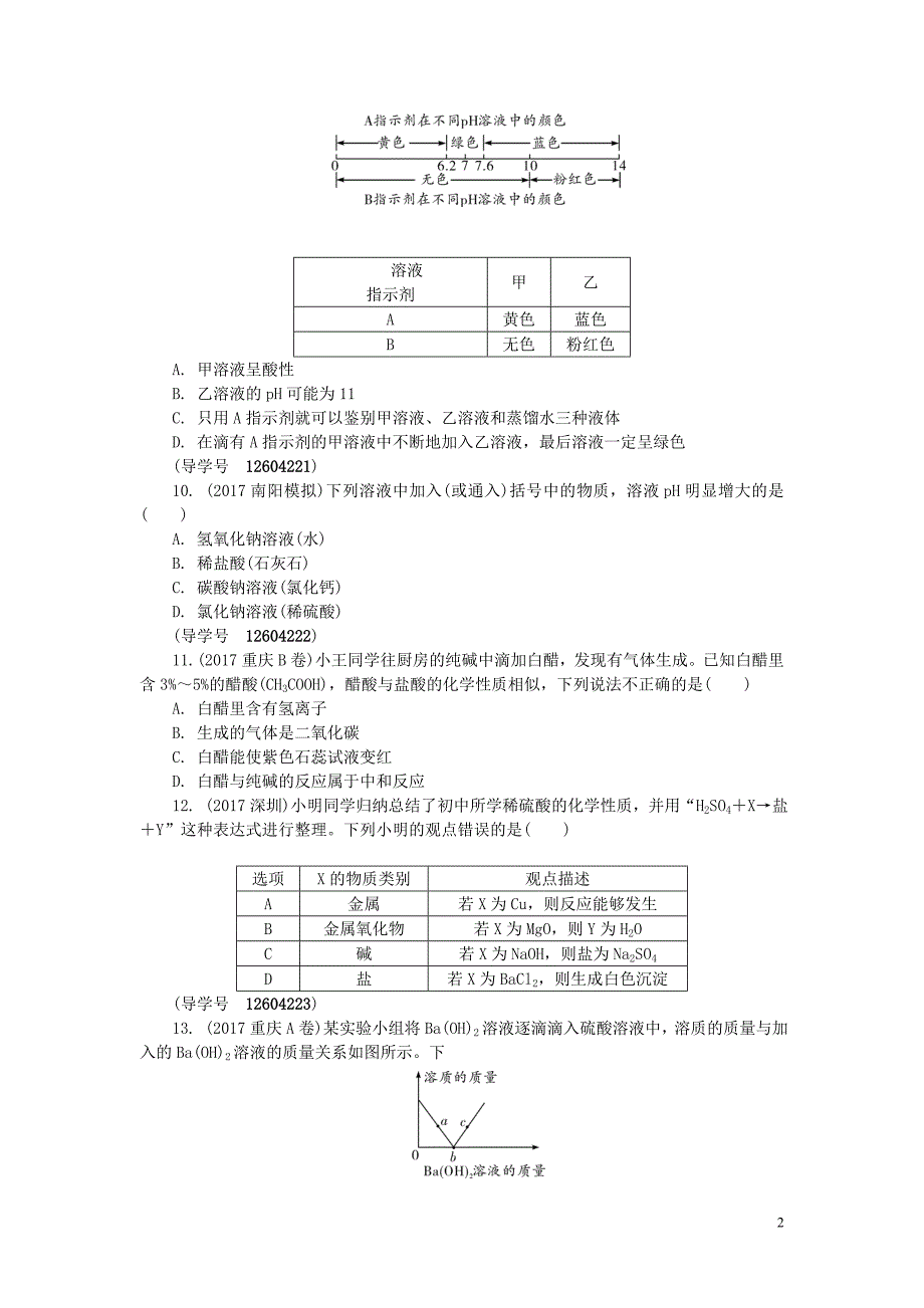 河南省2018年中考化学复习 第7讲 常见的酸和碱练习_第2页