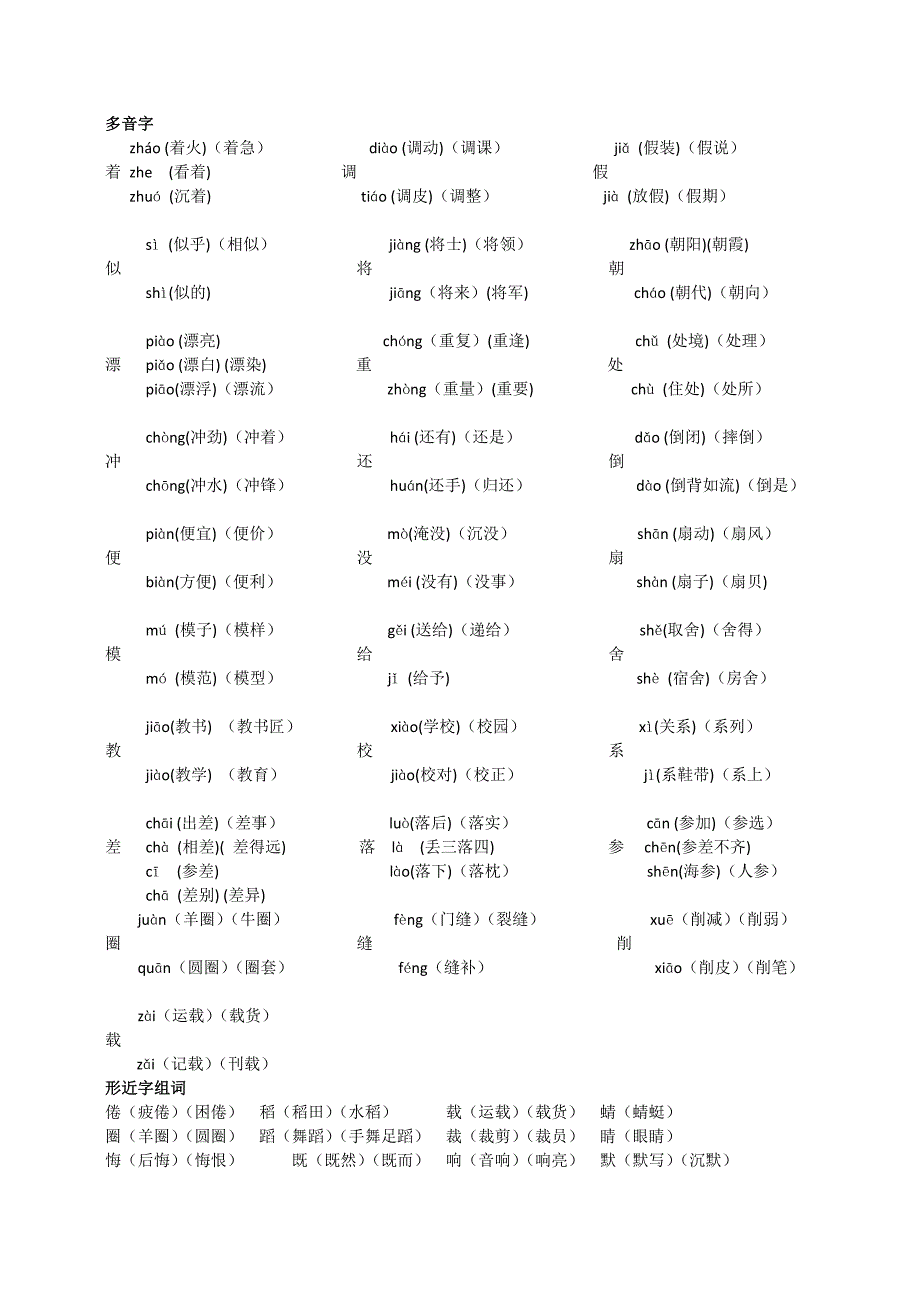 人教版三年级下册语文总复习资料大全(含词语,近反义词,多音字,形近字等)_第4页