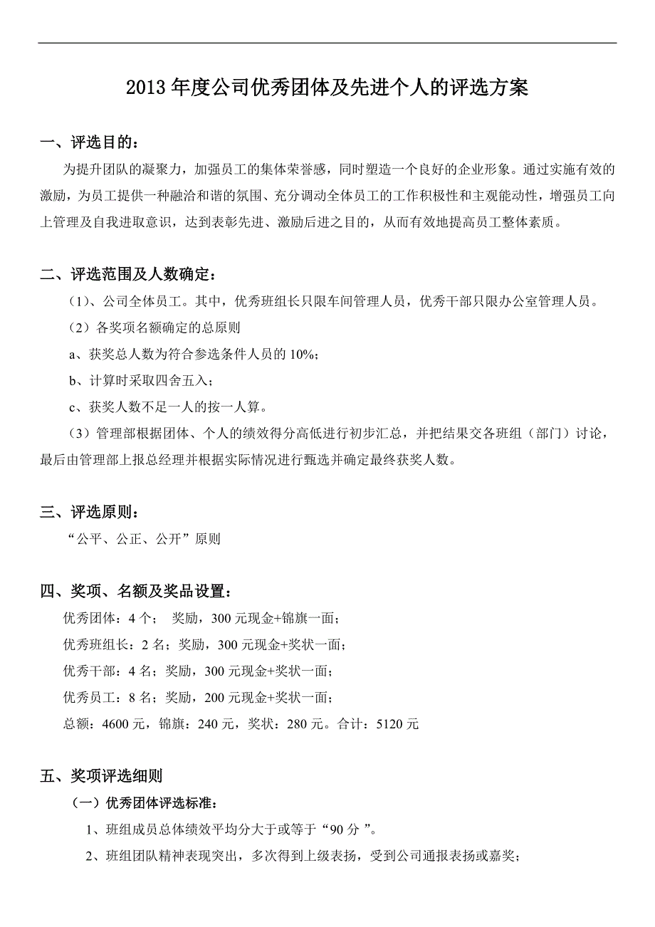 2013年度柳州宏华机械有限公司年终优秀员工评选方案_第1页