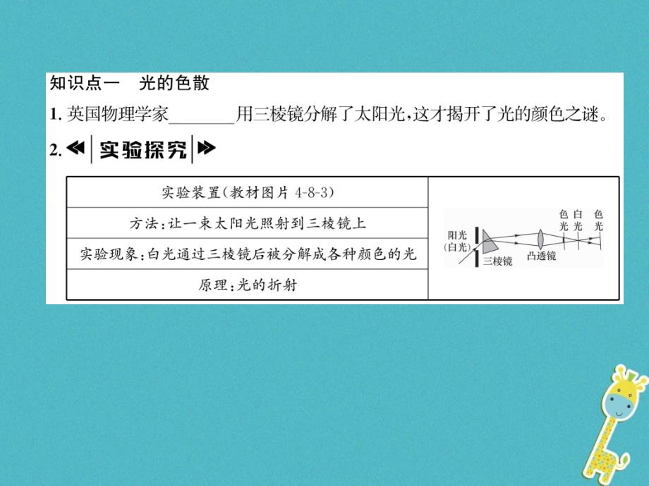 2018年秋教科版八年级物理上册作业课件：2018年八年级物理上册第4章第8节走进彩色世界_第2页