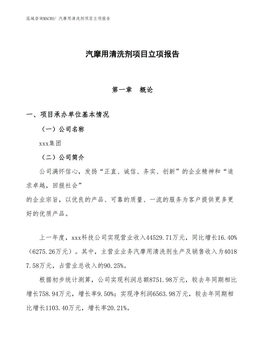 汽摩用清洗剂项目立项报告_第1页