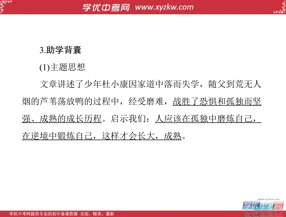 中考语文《随堂优化训练》人教版九年级上课件：第三单元 青小说 10 孤独之旅_第3页