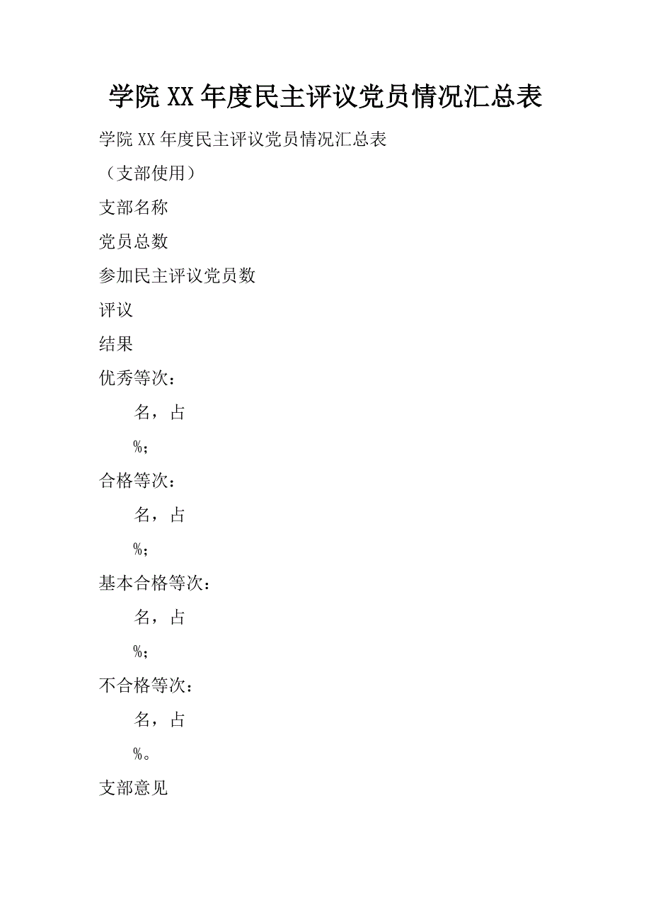 学院xx年度民主评议党员情况汇总表.doc_第1页