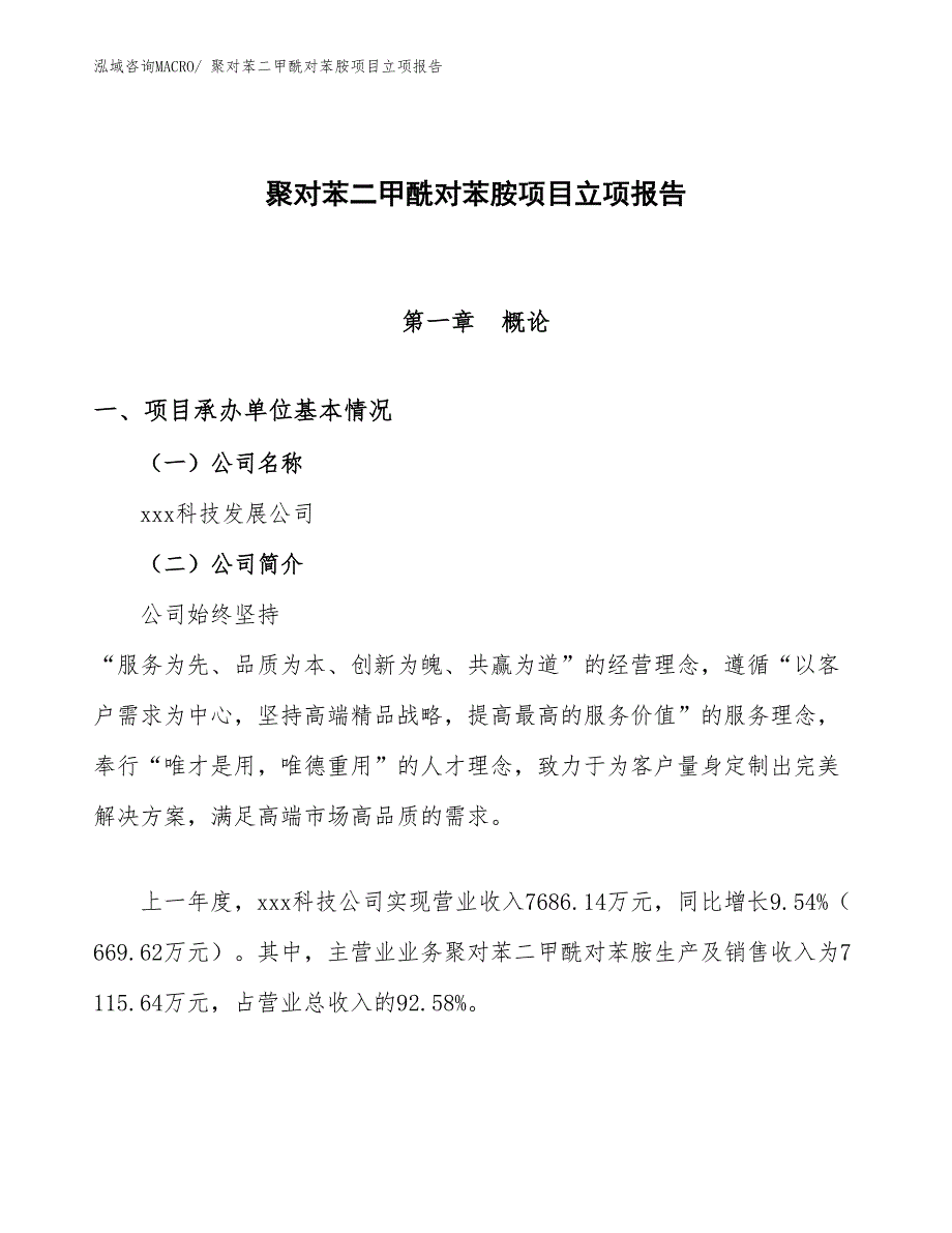 聚对苯二甲酰对苯胺项目立项报告_第1页