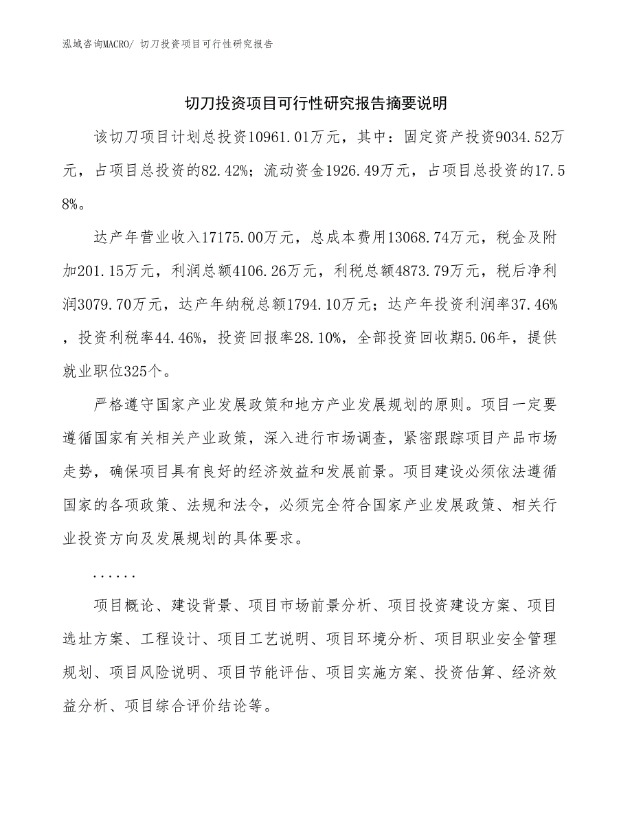 切刀投资项目可行性研究报告_第2页