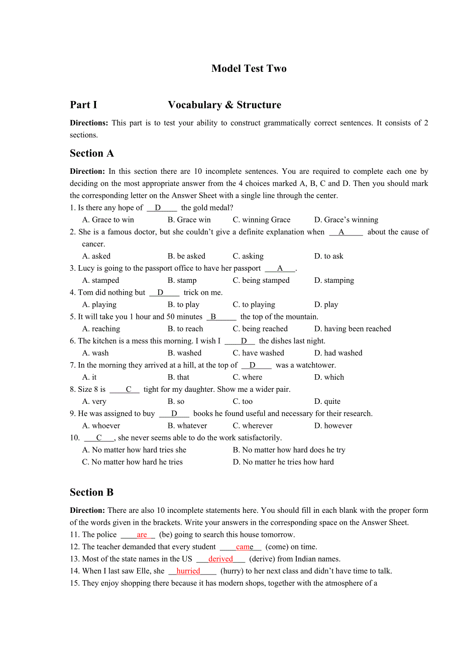 大学英语（二）Model+Test+Two_第1页