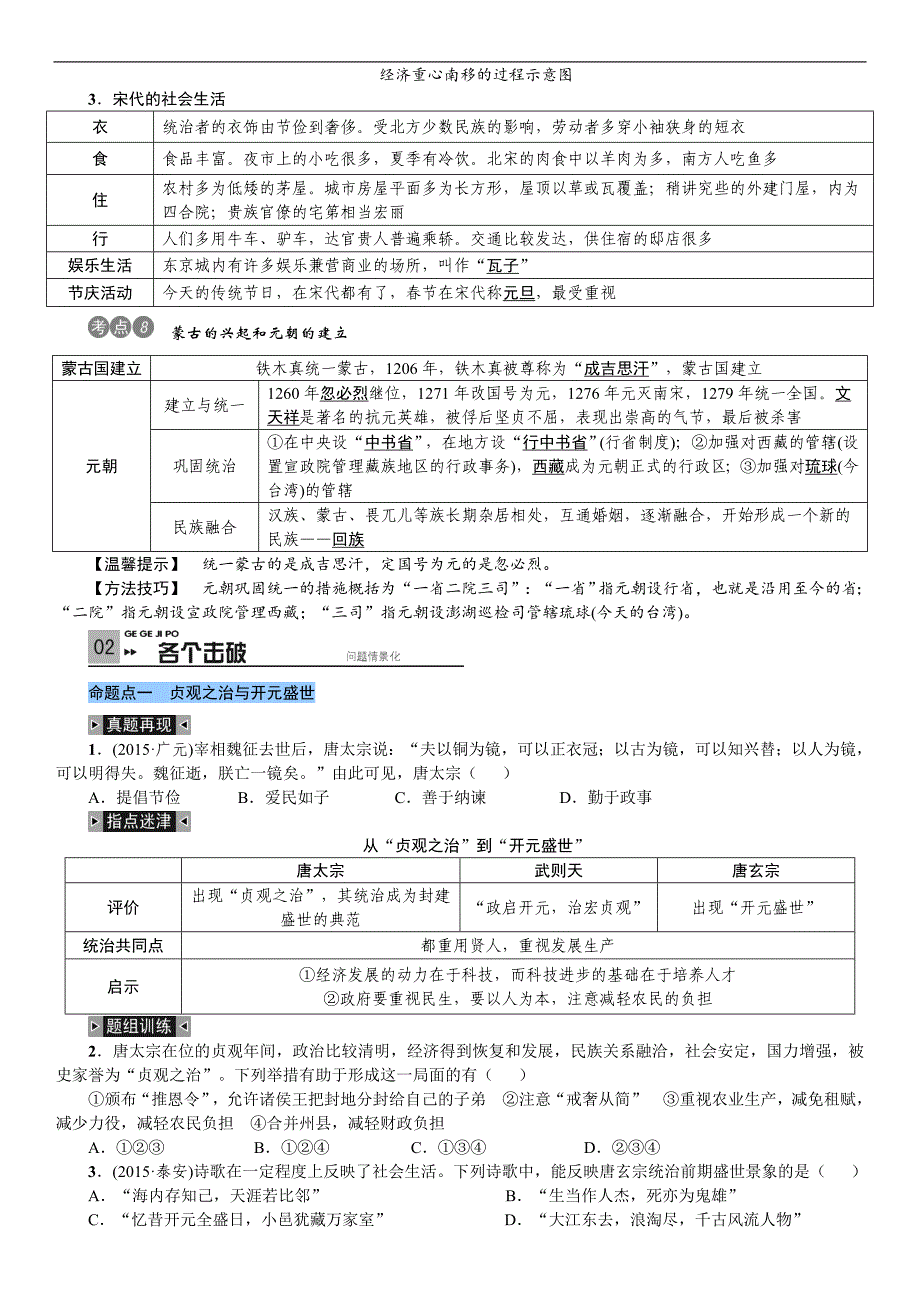 中考复习2016《火线100天》 历史 全国专版第三讲    繁荣与开放的社会、经济重心的南移与民族关系的发展_第4页