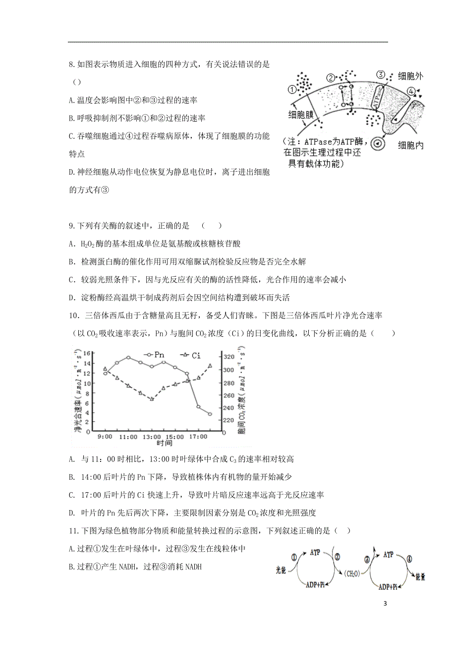 山东省济南市2019版高三生物11月月考试题_第3页