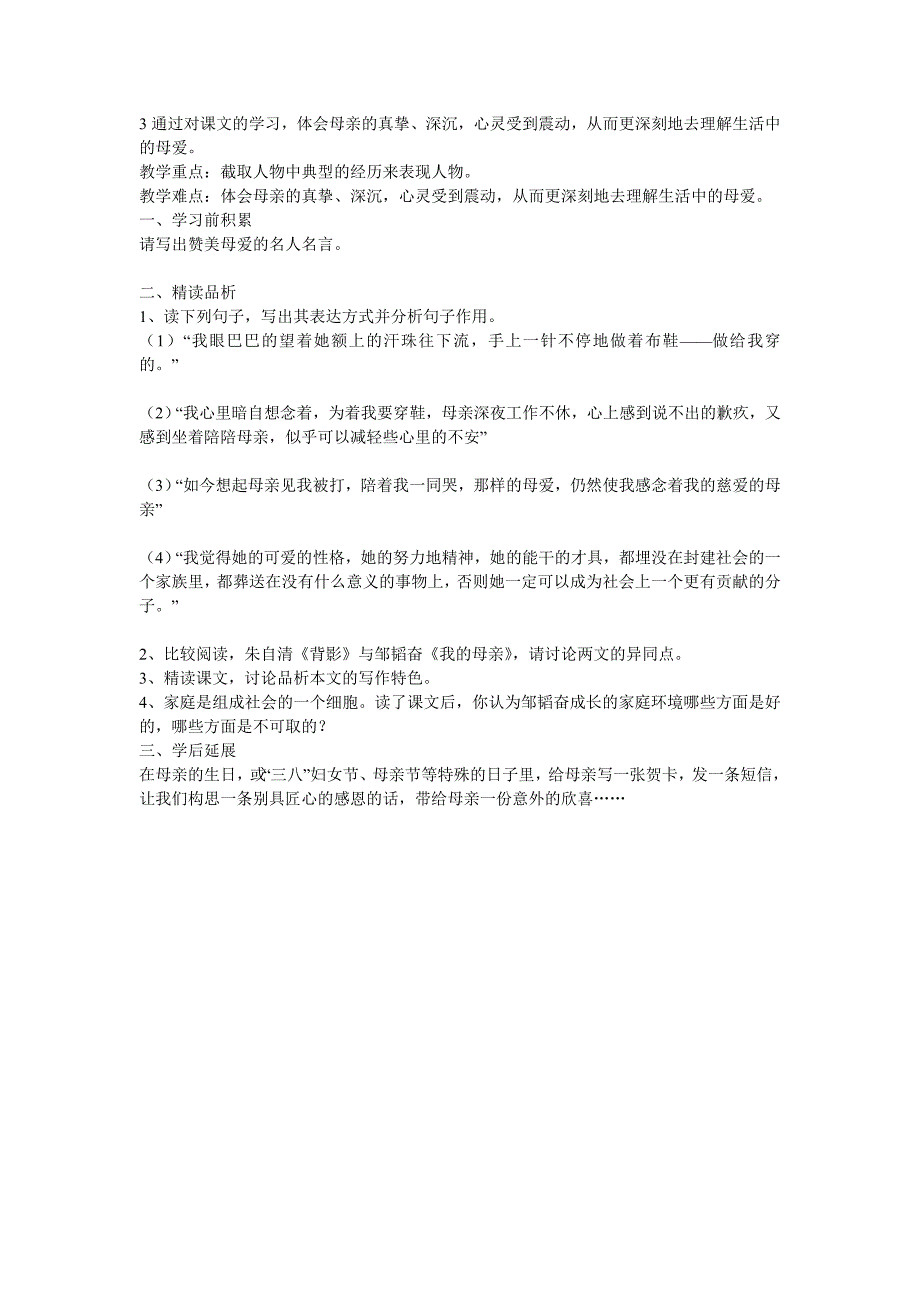 《我的母亲》教案（新人教版八下）10_第2页
