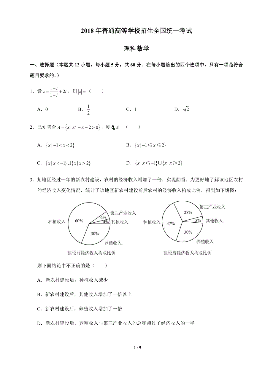 2018全国卷1理科数学word版_第1页