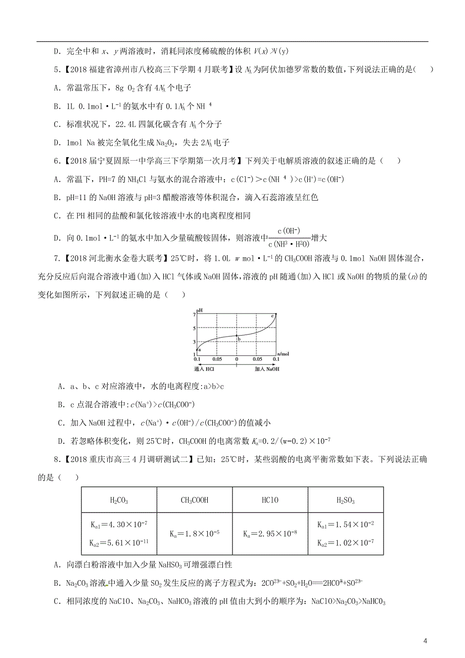 2019年高考化学二轮复习小题狂做专练二十一弱电解质的电离平衡_第4页