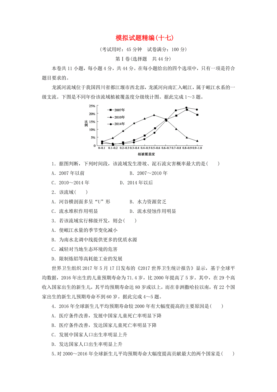 2019高考地理大二轮复习 模拟试题精编（十七）_第1页