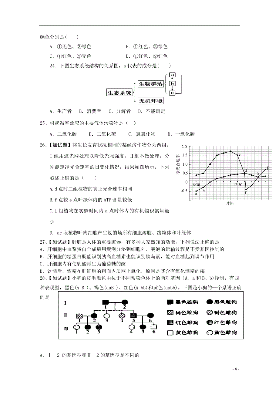 浙江省杭州市2019版高三生物上学期模拟卷三_第4页