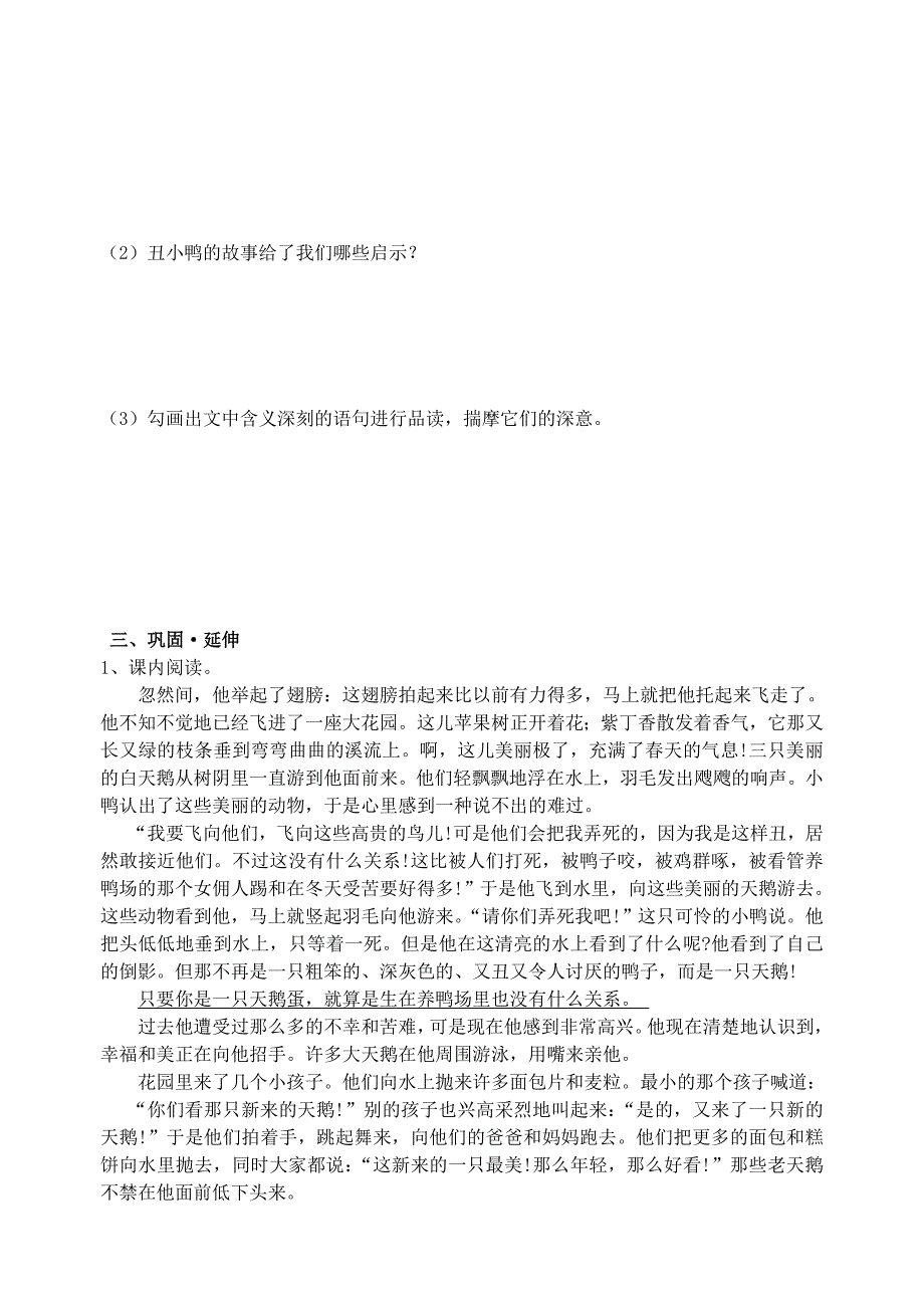 江苏省南京市溧水县东庐中学七年级语文下册 丑小鸭学案（无答案） 新人教版.doc_第2页