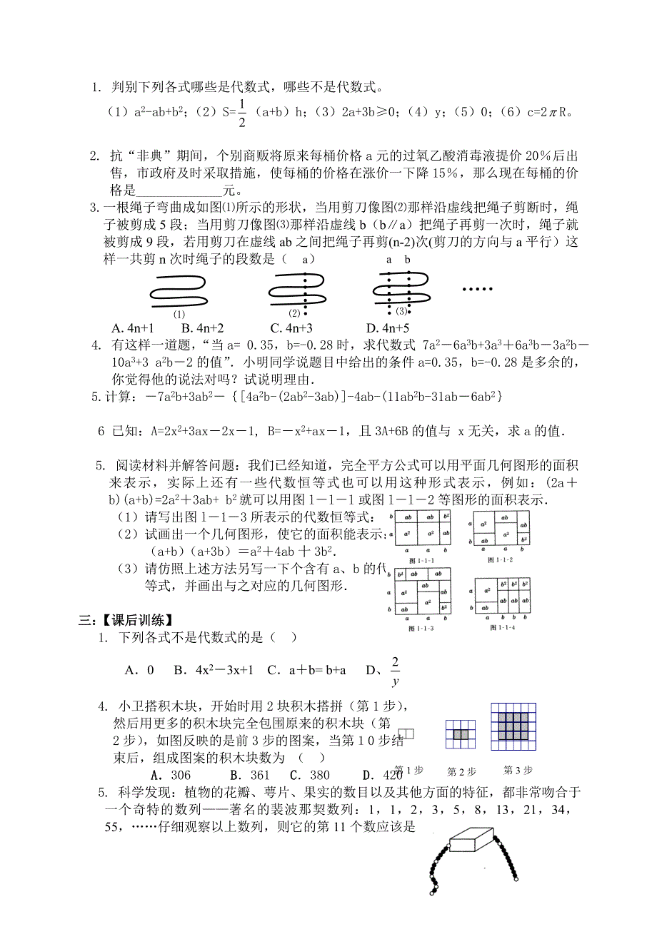 广东省河源市中英文实验学校中考数学总复习学案：2 字母表示数与整式.doc_第2页