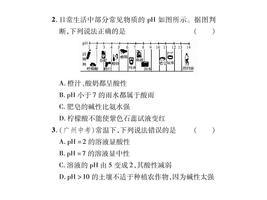 人教版化学九年级下册课件：第十单元 实验活动7溶液酸碱性的检验习题.ppt_第5页