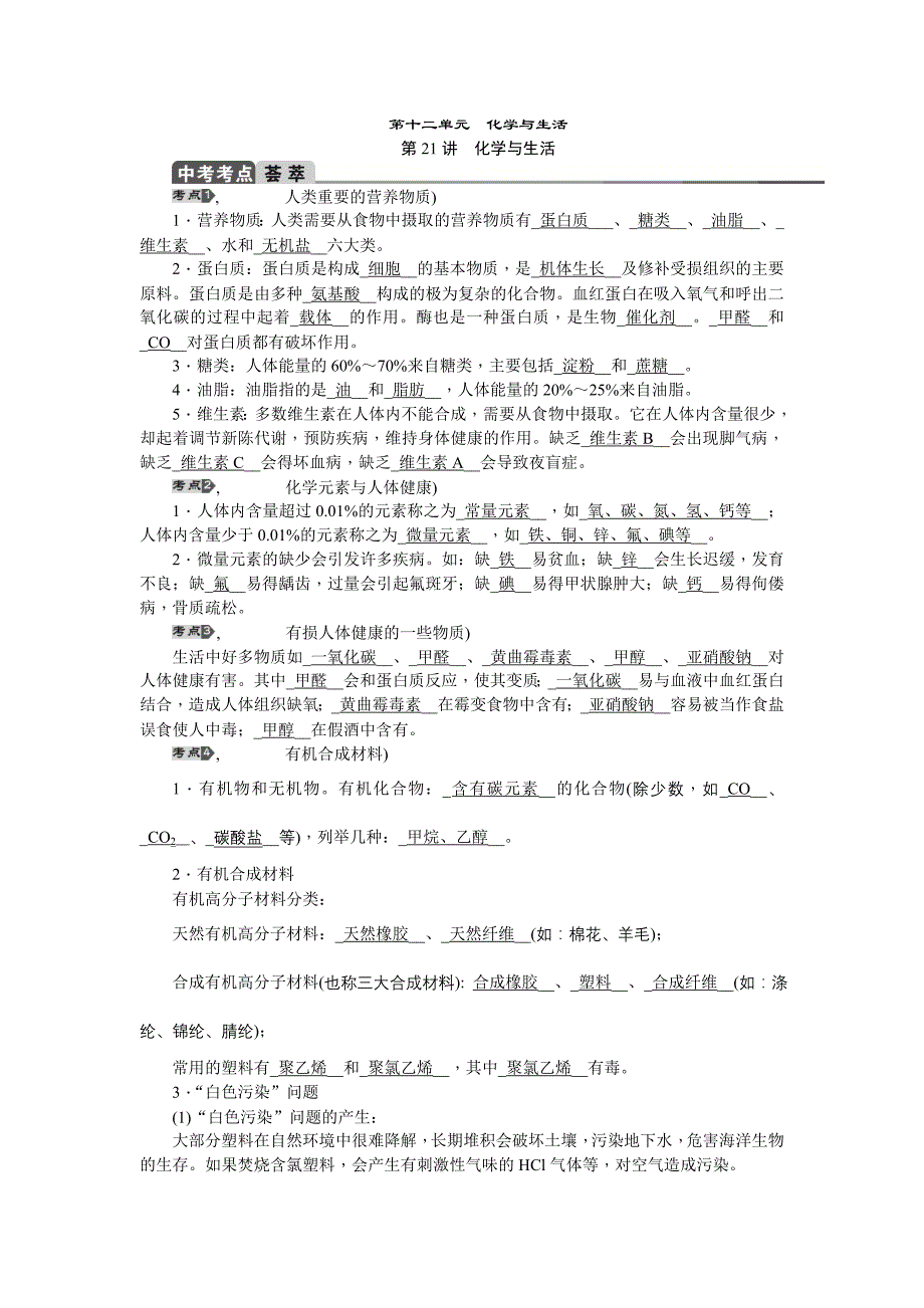 安徽省中考化学总复习word版教案：第21讲　化学与生活.doc_第1页