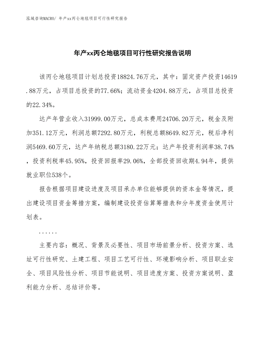 年产xx丙仑地毯项目可行性研究报告_第2页