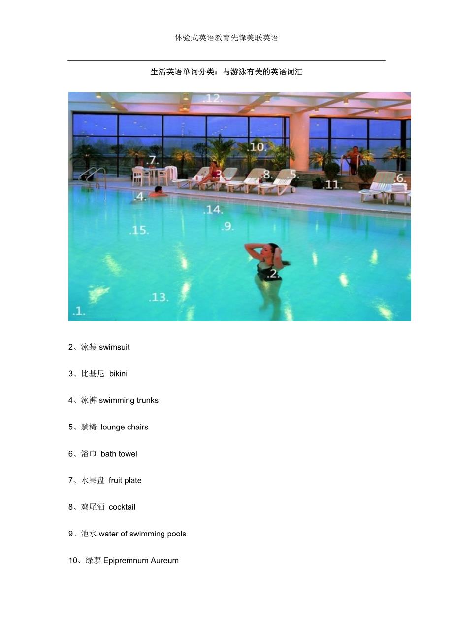 生活英语单词分类：与游泳有关的英语词汇_第1页