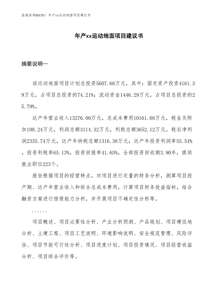 年产xx运动地面项目建议书_第1页