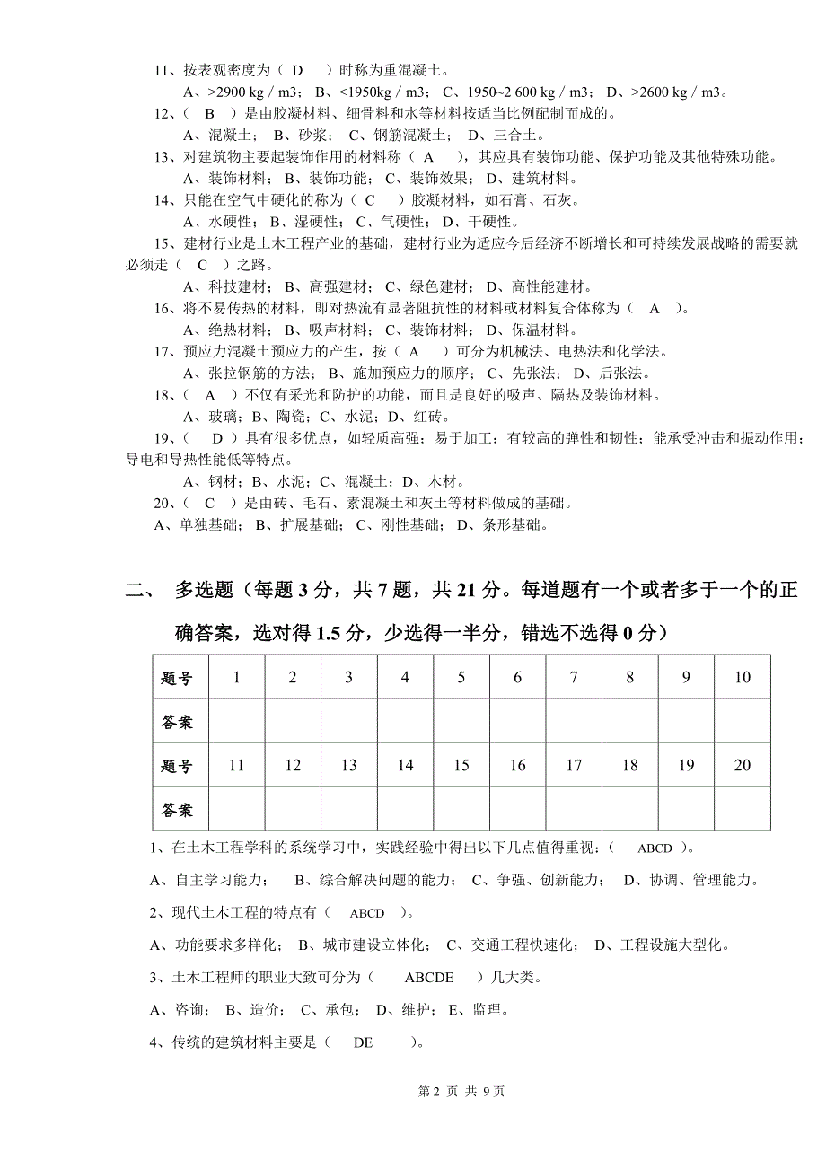 期中试题-土木工程概论_第2页