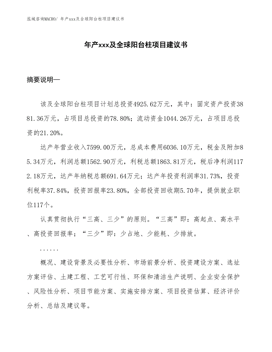 年产xxx及全球阳台柱项目建议书_第1页