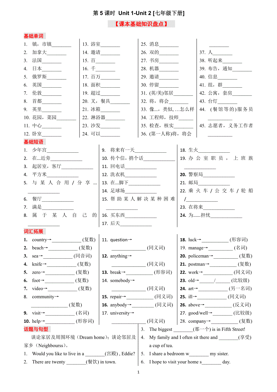 2019年《中考英语突破--教材攻关(译林版)》七年级下册(5-8课时含答案)_第1页