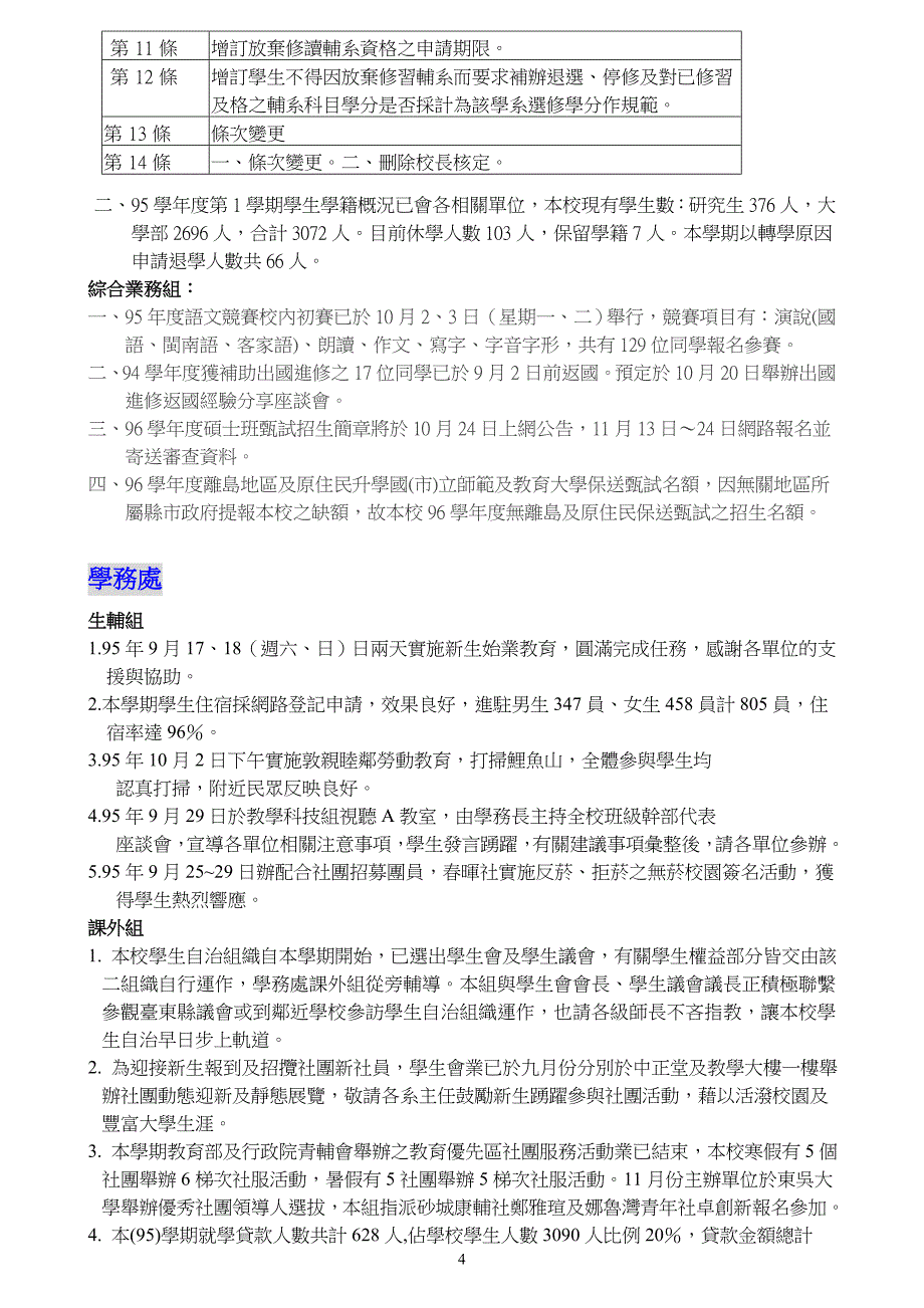 国立台东大学九十五学年度第一学期第一次行政会议纪录_第4页