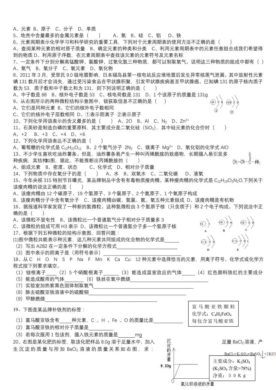 专题复习物质构成和组成_第5页