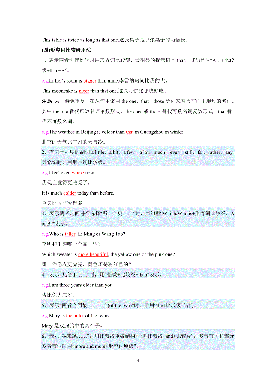 初三英语语法专题讲座之四形容词和副词_第4页