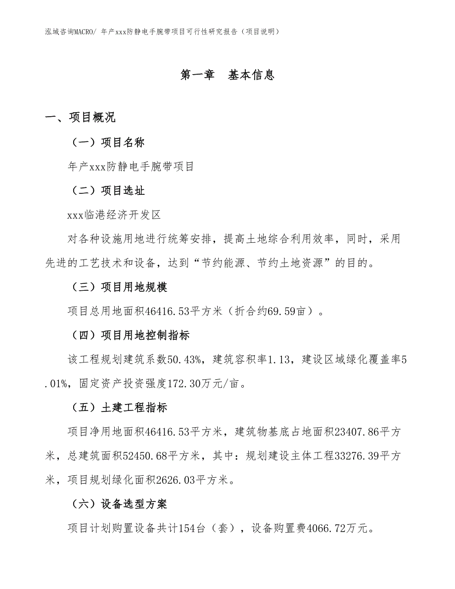 年产xxx防静电手腕带项目可行性研究报告（项目说明）_第1页