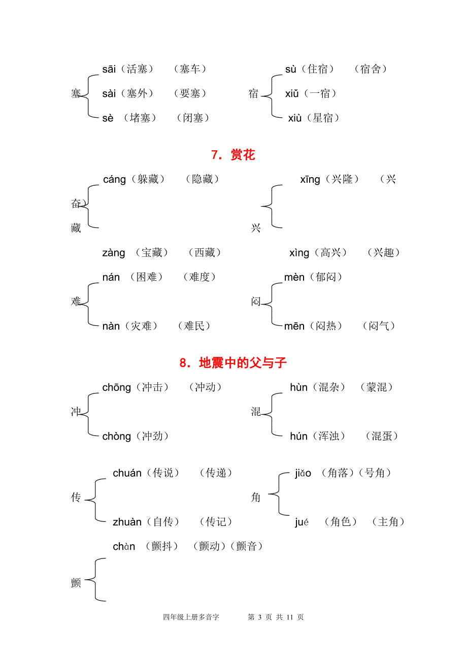 四年级上册1—30课多音字_第3页