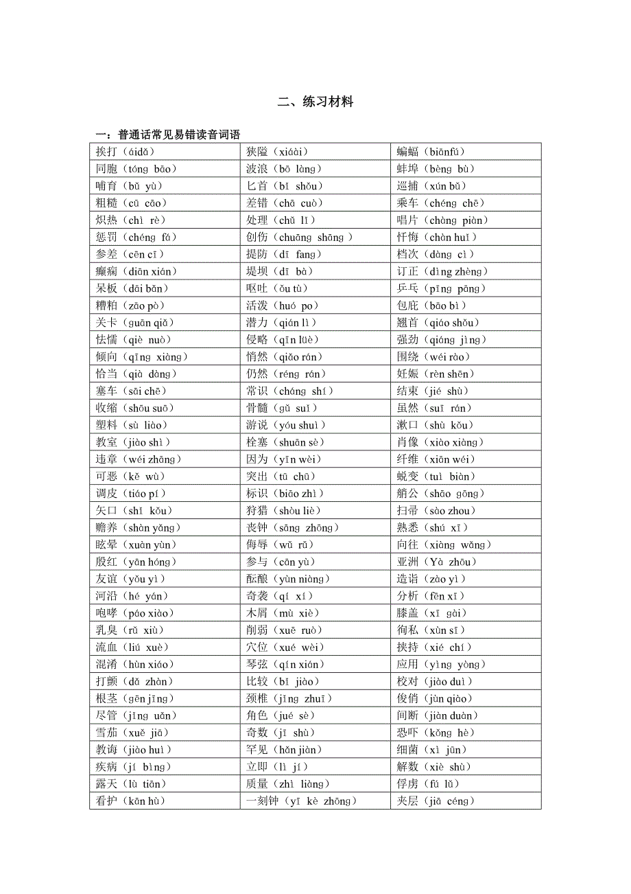 2012年普通话考试容易出错的发音_第1页