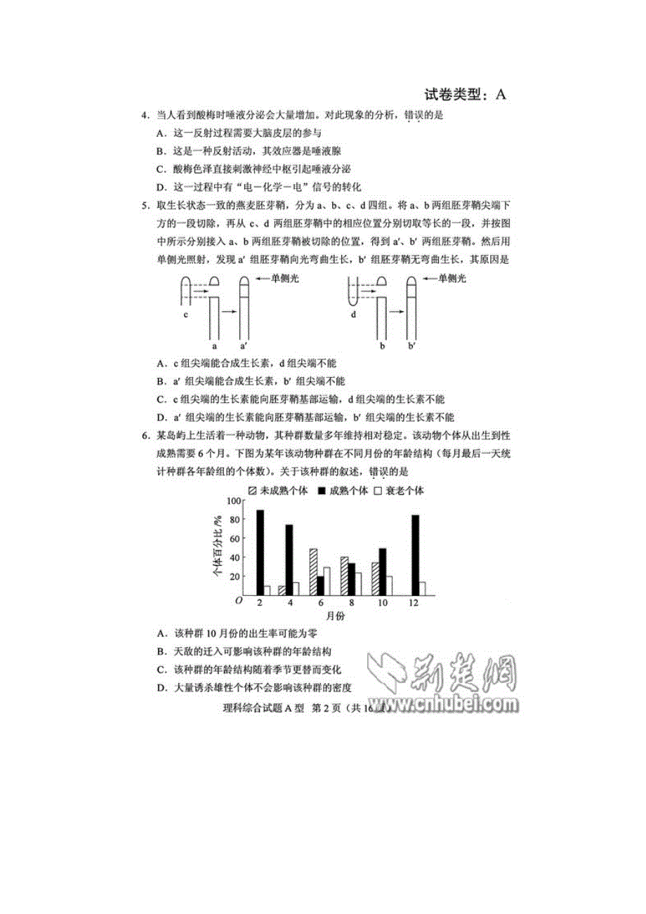 2012湖北省高考理科综合试卷a、b卷试题含答案_第2页