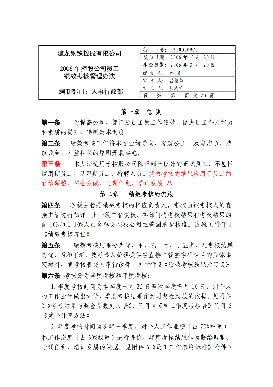 （制度一）控股公司员工绩效考核管理办法_第1页