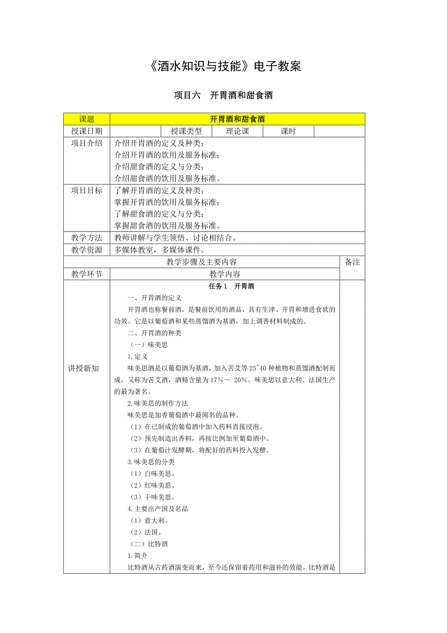 6了解开胃酒的定义及种类开胃酒和甜食酒_第1页